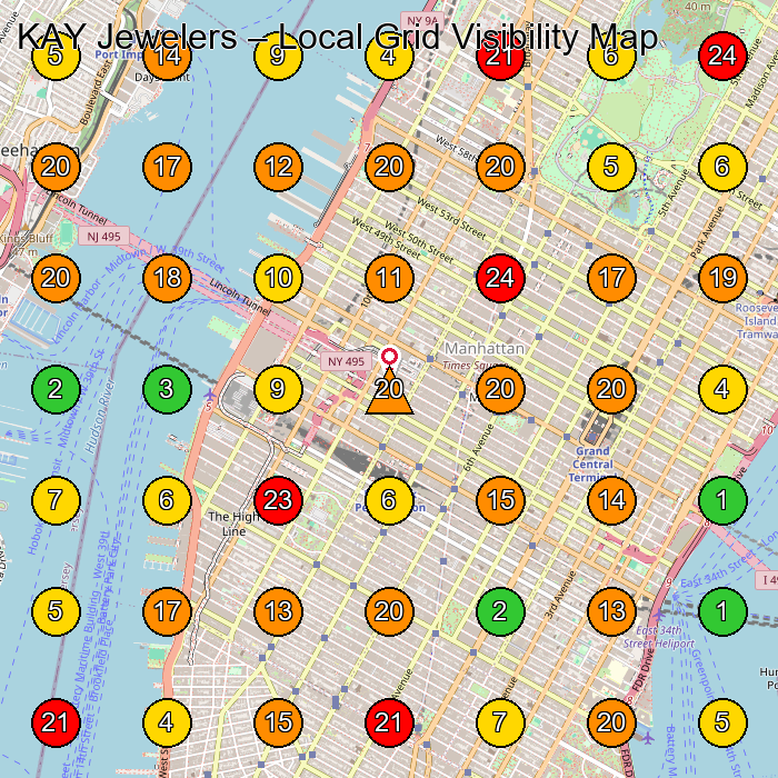 KAY Jewelers Jewelry Store GeoGrid ranking map for New York NY